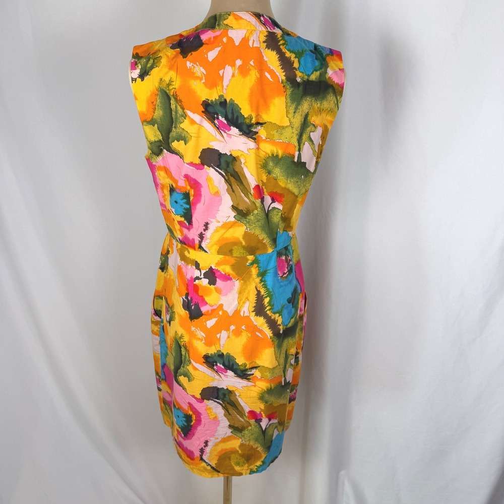 Nanette Lepore Bright Watercolor Zip Front Cotton Dress Size 4 Pockets EUC - Picture 3 of 12